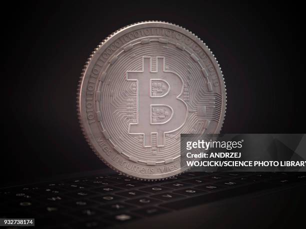 bitcoin on keyboard, illustration - coin stock illustrations