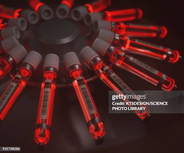 centrifuge machine with vials of red liquid, illustration - centrifuge stock illustrations