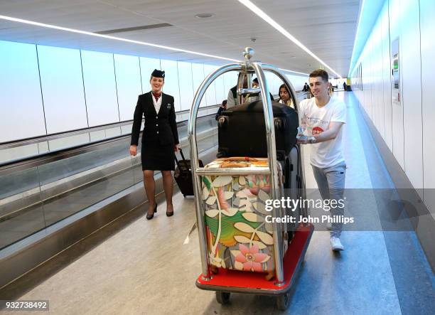 Max Whitlock helps British Airways customers at Gatwick Airport by becoming a baggage porter for the morning, to raise money for Sport Relief on...