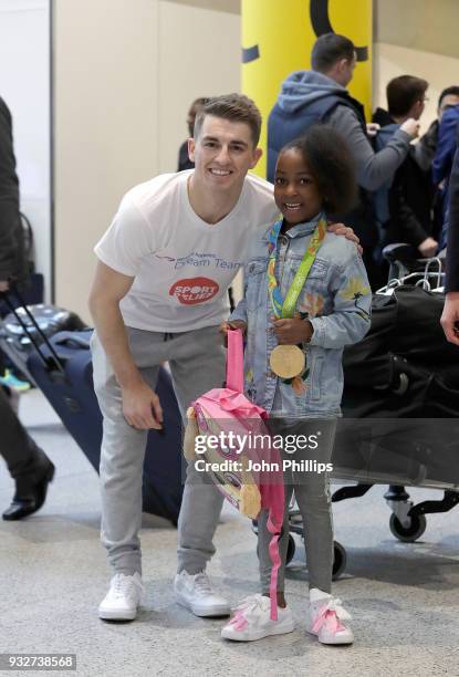 Max Whitlock helps British Airways customers at Gatwick Airport, to raise money for Sport Relief on March 16, 2018 in London, England. The airline...