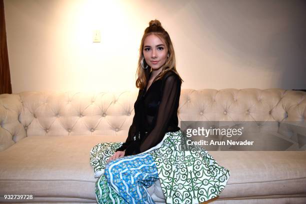 Haley Pullos wears Charles and Ron at Los Angeles Fashion Week Powered by Art Hearts Fashion LAFW FW/18 10th Season Anniversary - Backstage and Front...