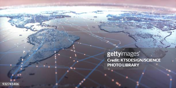 illustrazioni stock, clip art, cartoni animati e icone di tendenza di world map showing connections, illustration - comunicazione globale