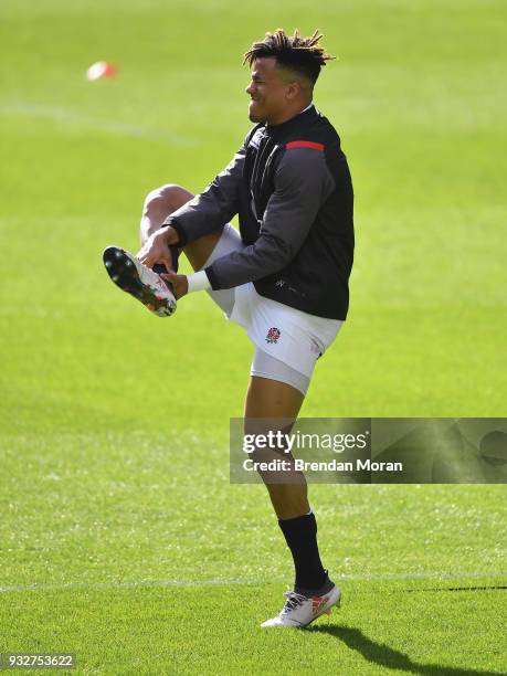 London , United Kingdom - 16 March 2018; Anthony Watson of England during the England rugby captain's run at Twickenham Stadium in London, England.