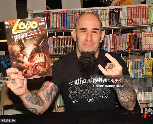 Guitarist Scott Ian of Anthrax promotes "Lobo: Highway To Hell" at Jim Hanley's Universe on November 20, 2009 in New York City.