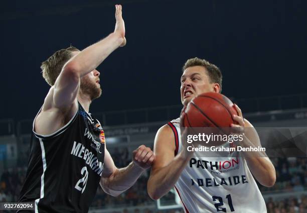 Daniel Johnson of the Adelaide 36ers in action during game one of the NBL Grand Final series between Melbourne United and the Adelaide 36ers at...