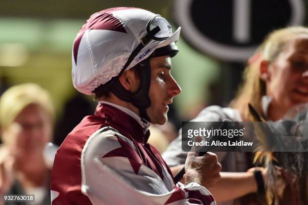 Jamie Mott after winning the Hacer Group Alister Clark Stakes at Moonee Valley Racecourse on March 16, 2018 in Moonee Ponds, Australia.