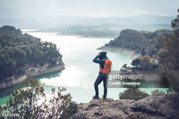 tourist exploring nature in spain - caminito del rey málaga province stock pictures, royalty-free photos & images
