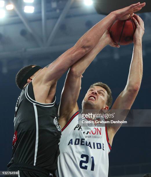 Daniel Johnson of the Adelaide 36ers in action during game one of the NBL Grand Final series between Melbourne United and the Adelaide 36ers at...