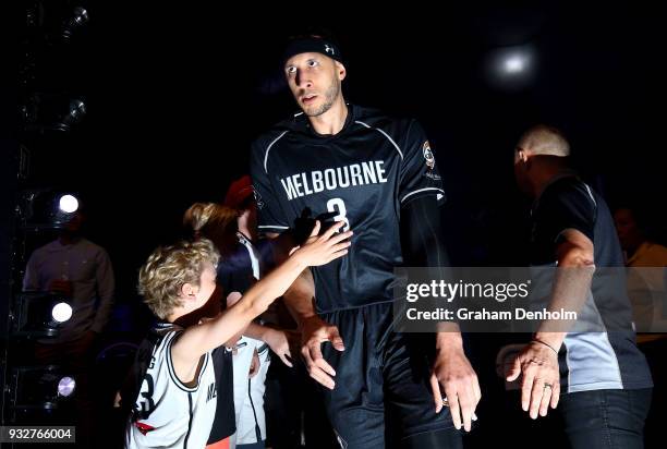 Josh Boone of Melbourne United runs out onto the court during game one of the NBL Grand Final series between Melbourne United and the Adelaide 36ers...