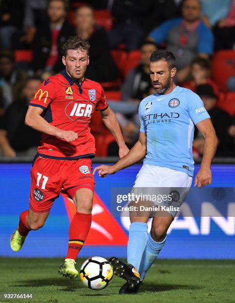 Manny Muscat of Melbourne City passes the ball during the round 23 A-League match between Adelaide United and Melbourne City at Coopers Stadium on...