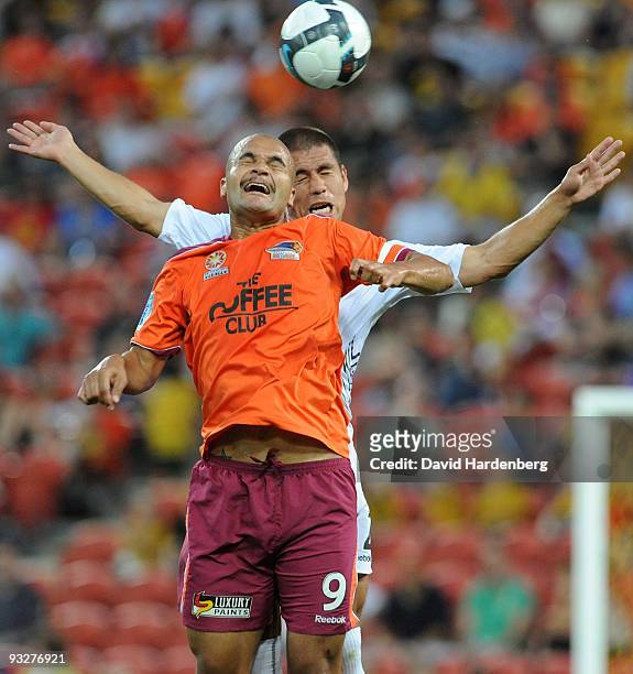 Sergio Van Dijk of the Roar head's the ball during the round 15 A-League match between the Brisbane Roar and the Melbourne Victory at Suncorp Stadium...