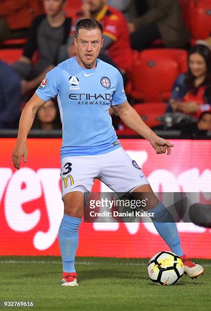 Oliver Bozanic of Melbourne City controls the ball during the round 23 A-League match between Adelaide United and Melbourne City at Coopers Stadium...