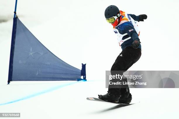 James Barnes-Miller of Great Britain in action during the Men's Banked Slalom SB-UL Run 3 during day seven of the PyeongChang 2018 Paralympic Games...