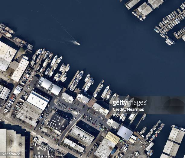 commercial docks from above - seattle port stock pictures, royalty-free photos & images