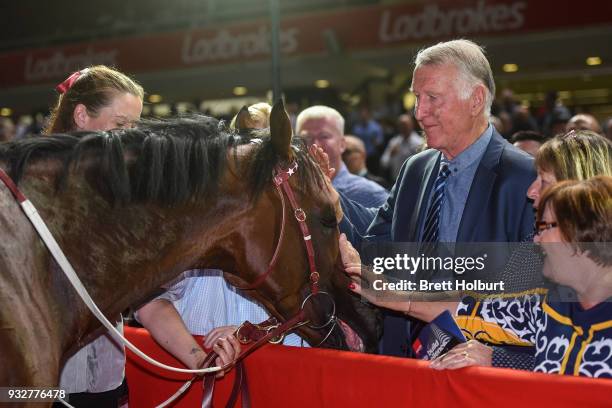 Cliff's Edge after winning the Hacer Group Alister Clark Stakes at Moonee Valley Racecourse on March 16, 2018 in Moonee Ponds, Australia.