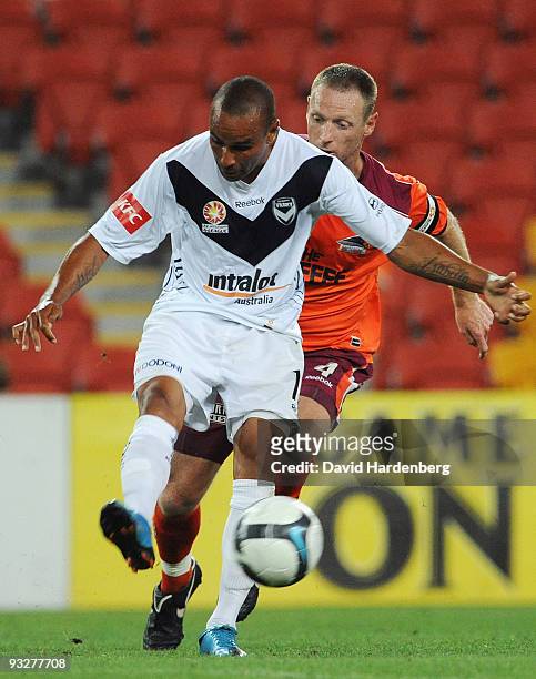 Archie Thompson of the Victory controls the ball during the round 15 A-League match between the Brisbane Roar and the Melbourne Victory at Suncorp...