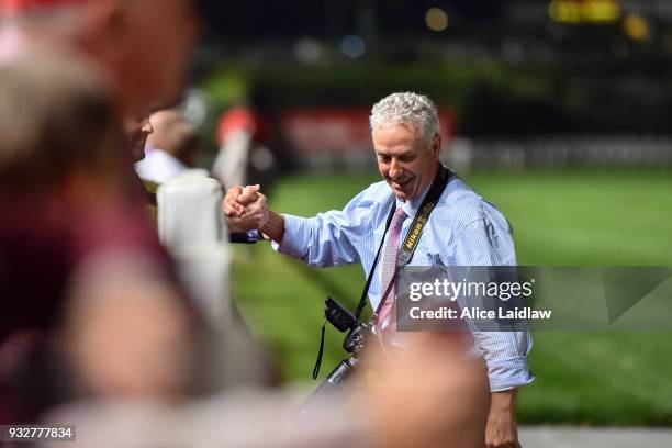 Part owner of Cliff's Edge after winning the Hacer Group Alister Clark Stakes at Moonee Valley Racecourse on March 16, 2018 in Moonee Ponds,...