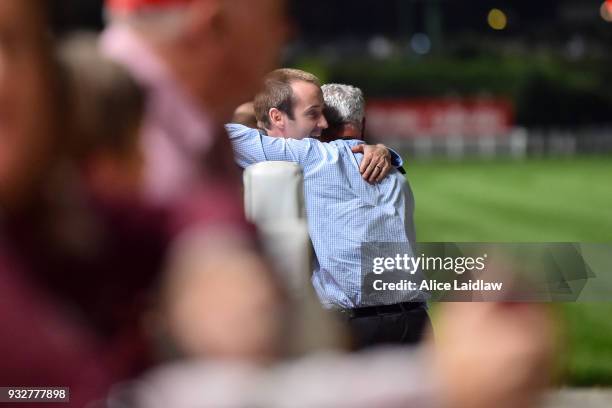 Part owner of Cliff's Edge after winning the Hacer Group Alister Clark Stakes at Moonee Valley Racecourse on March 16, 2018 in Moonee Ponds,...