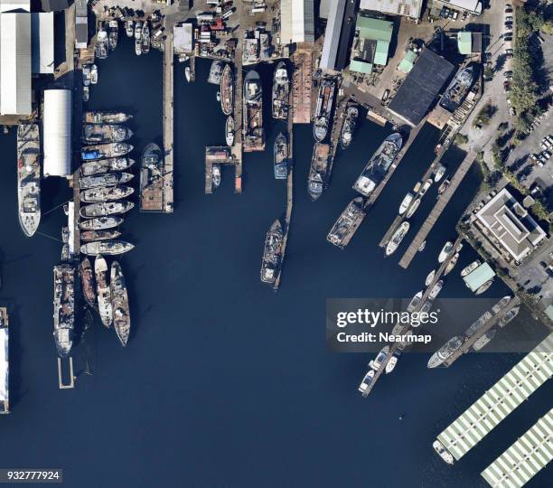 commercial docks from above - seattle port stock pictures, royalty-free photos & images