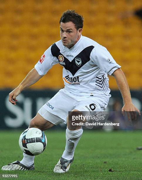 Leigh Broxham of the Victory controls the ball during the round 15 A-League match between the Brisbane Roar and the Melbourne Victory at Suncorp...