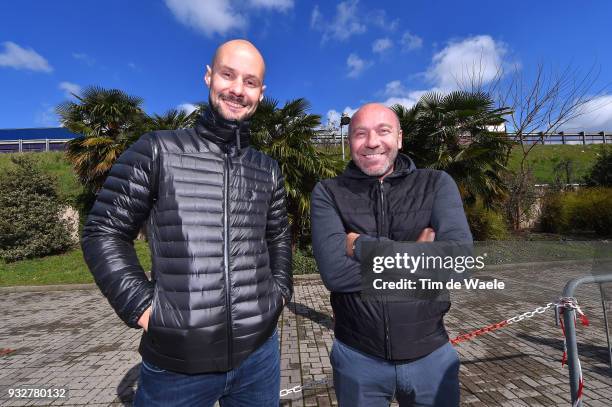 Tom Boonen of Belgium together with Riders manager Giovanni Lombardie of Italy Peter Sagan of Slovakia during training of Team Quick-Step Floors for...