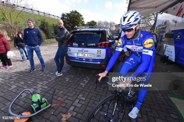 Tom Boonen of Belgium, Julian Alaphilippe of France during training of Team Quick-Step Floors for 109th Milan-San Remo 2018 on March 16, 2018 in...