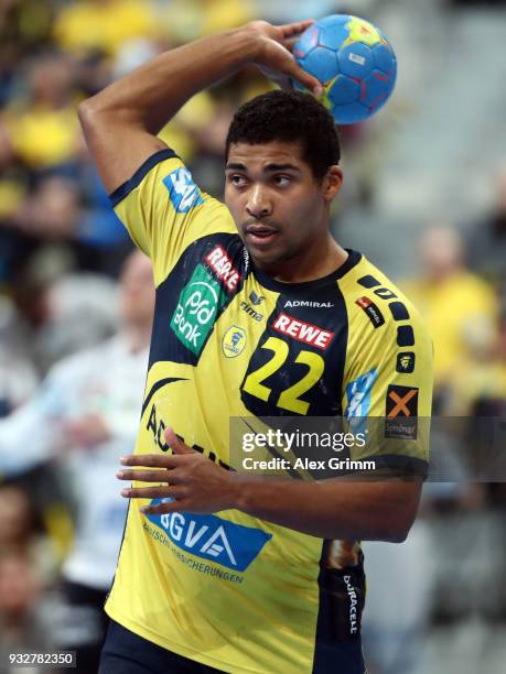 Mads Mensah Larsen of Rhein-Neckar Loewen during the DKB HBL match between Rhein-Neckar Loewen and Frisch Auf Goeppingen at SAP Arena on March 08,...