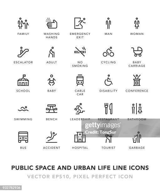 öffentlichen raum und urban leben linie symbole - spazierstock stock-grafiken, -clipart, -cartoons und -symbole