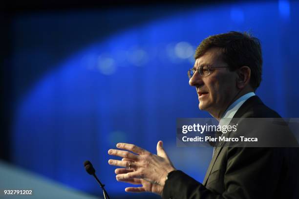 Vittorio Colao CEO of Vodafone Group speaks during 'L'Italia Che Genera Futuro' convention at the Stock Exchange on March 16, 2018 in Milan, Italy....