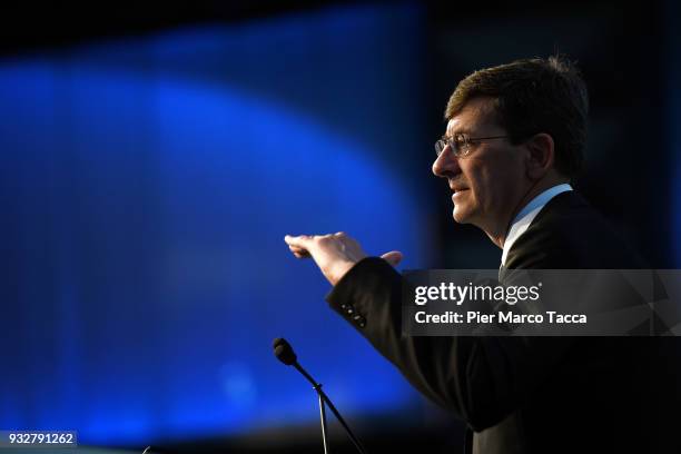 Vittorio Colao CEO of Vodafone Group speaks during 'L'Italia Che Genera Futuro' convention at the Stock Exchange on March 16, 2018 in Milan, Italy....