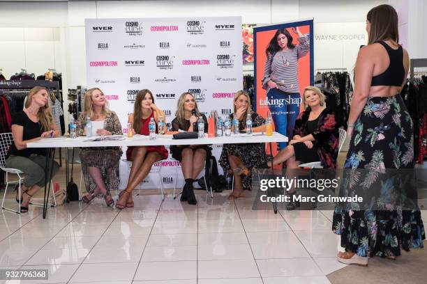 The judging panel, Skye Bonner, Chelsea Bonner, Robyn Lawley, Keshnee Kemp, Clare Hurley and Bec Gardiner at the Cosmo Curve casting with Robyn...