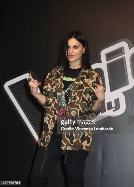 Cristina Scabbia attends a photocall for 'The Voice' tv show on March 16, 2018 in Milan, Italy.