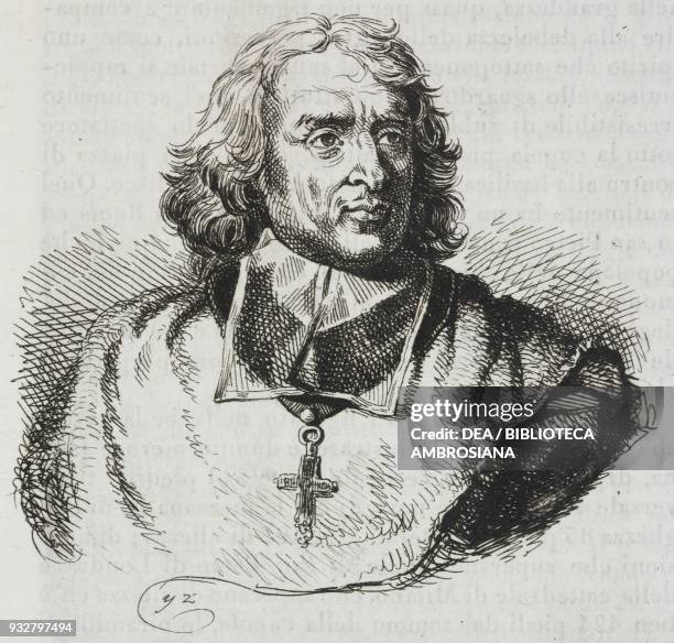 Portrait of Jacques Benigne Bossuet , French writer, theologian and preacher, engraving from L'album, giornale letterario e di belle arti, April 10...