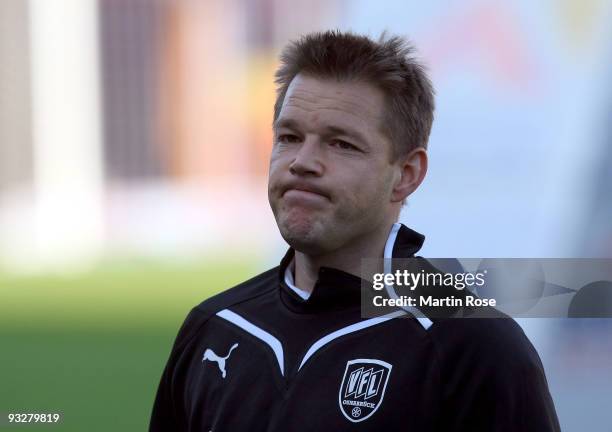 Thomas Reichenberger of Osnabruck reacts during the warm up before the third Bundesliga match between VfL Osnabrueck and Borussia Dortmund II at...