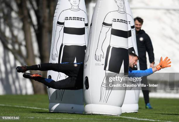 Daniele Padelli of FC Internazionale in action during the FC Internazionale training session at the club's training ground Suning Training Center in...