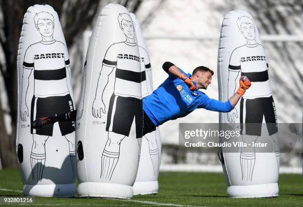 Daniele Padelli of FC Internazionale in action during the FC Internazionale training session at the club's training ground Suning Training Center in...