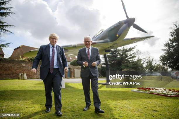 British Foreign Secretary Boris Johnson and his Polish counterpart Jacek Czaputowicz visit a Battle of Britain bunker in Uxbridge on March 16 in...