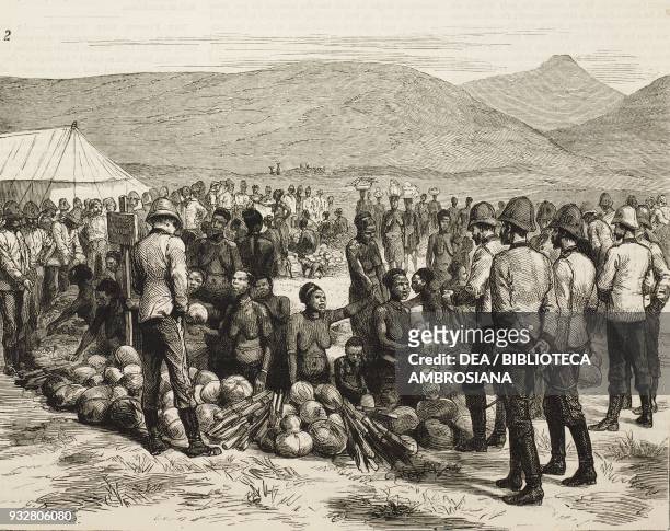 The camp bazaar, Anglo-Zulu War, illustration from the magazine The Graphic, volume XIX, no 491, April 26, 1879.