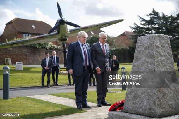 British Foreign Secretary Boris Johnson and his Polish counterpart Jacek Czaputowicz lay a wreath as they visit a Battle of Britain bunker in...