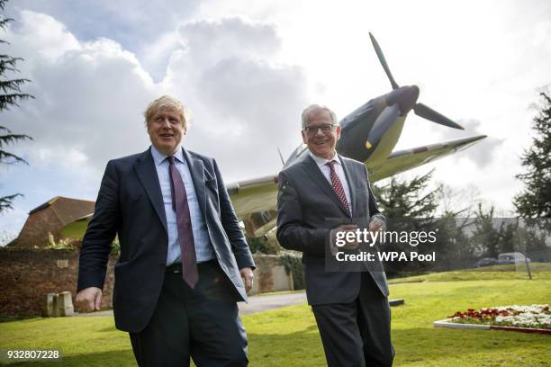 British Foreign Secretary Boris Johnson and his Polish counterpart Jacek Czaputowicz visit a Battle of Britain bunker in Uxbridge on March 16 in...