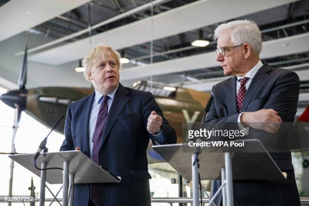 British Foreign Secretary Boris Johnson and his Polish counterpart Jacek Czaputowicz address the media visit a Battle of Britain bunker in Uxbridge...
