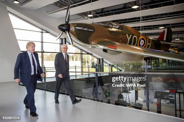 British Foreign Secretary Boris Johnson and his Polish counterpart Jacek Czaputowicz visit a Battle of Britain bunker in Uxbridge on March 16 in...