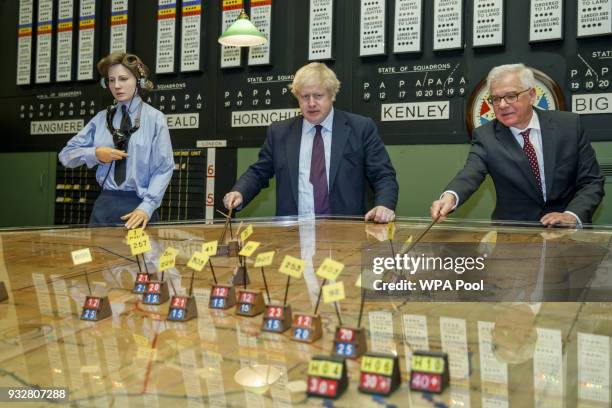 British Foreign Secretary Boris Johnson and his Polish counterpart Jacek Czaputowicz visit a Battle of Britain bunker in Uxbridge on March 16 in...