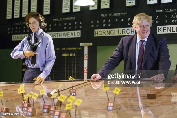 British Foreign Secretary Boris Johnson and his Polish counterpart Jacek Czaputowicz visit a Battle of Britain bunker in Uxbridge on March 16 in...