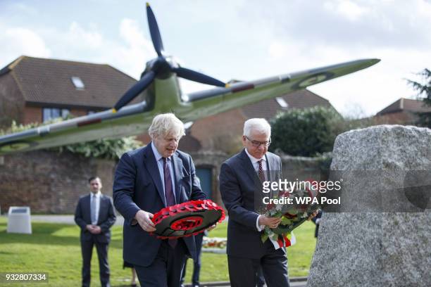 British Foreign Secretary Boris Johnson and his Polish counterpart Jacek Czaputowicz lay a wreath as they visit a Battle of Britain bunker in...