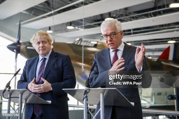 British Foreign Secretary Boris Johnson and his Polish counterpart Jacek Czaputowicz address the media visit a Battle of Britain bunker in Uxbridge...