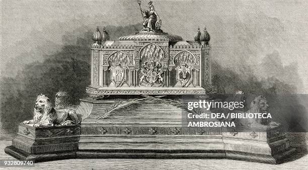 Gold casket in which the freedom of the city of London was presented to Benjamin Disraeli, United Kingdom, illustration from the magazine The...