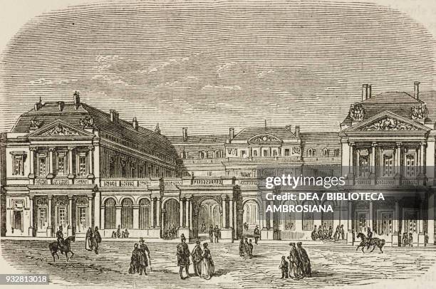 The facade of the Palais Royal, Paris, France, illustration from the magazine The Graphic, volume XVIII, no 465, October 26, 1878.