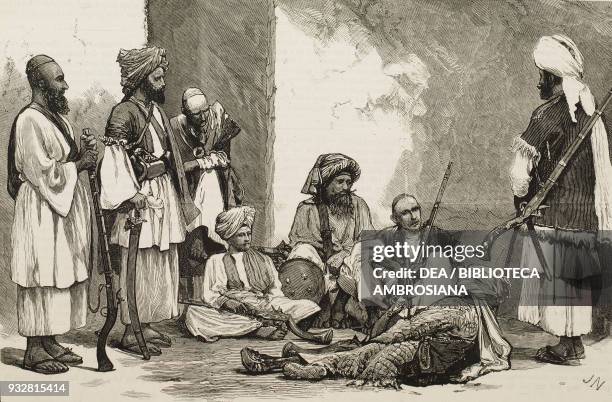 Group of Afridis from the Khyber Pass, Afghanistan, illustration from the magazine The Graphic, volume XVIII, no 467, November 9, 1878.