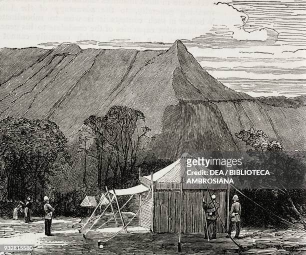 British army camp at Chilloo Koomb, Bugti Hills, Pakistan, illustration from the magazine The Graphic, volume XVIII, no 467, November 9, 1878.
